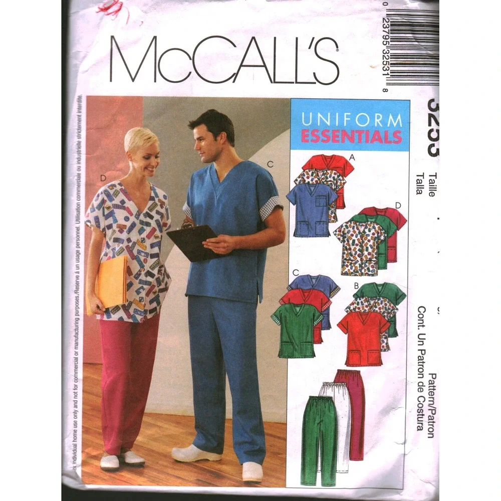 McCall's 3253 Uniform Essentials Sewing Pattern Scrubs Cardigan Tops Pants S M L